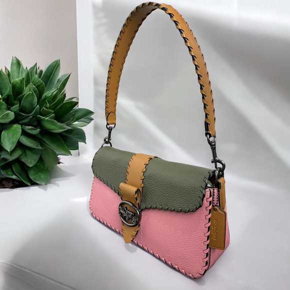 Coach Georgie Whipstitch Colorblock Shoulder Bag Pink Hunter Green EUC C4105 - Picture 1 of 16